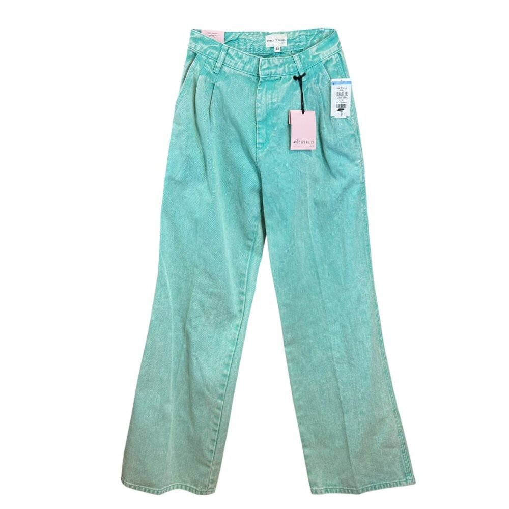 Avec Les Filles Pleated Wide-Leg Trousers - Mint Green - Size 25 - NWT